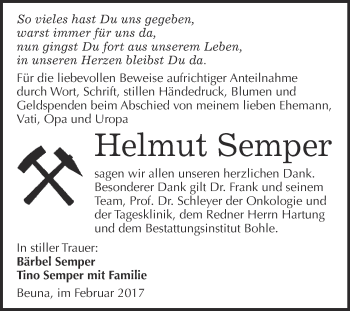 Traueranzeige von Helmut Semper von Super Sonntag Halle