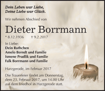 Traueranzeige von Dieter Borrmann von Mitteldeutsche Zeitung Quedlinburg