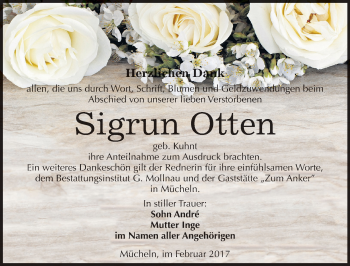 Traueranzeige von Sigrun Otten von Mitteldeutsche Zeitung Merseburg/Querfurt