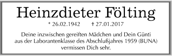 Traueranzeige von Heinzdieter Fölting von Mitteldeutsche Zeitung Halle/Saalkreis
