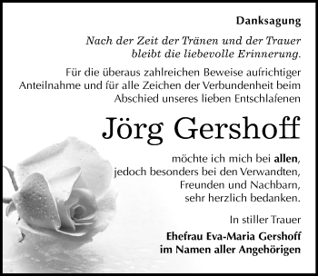 Traueranzeige von Jörg Gershoff von Mitteldeutsche Zeitung Bitterfeld
