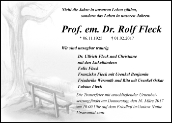 Traueranzeige von Rolf Fleck von Mitteldeutsche Zeitung Halle/Saalkreis