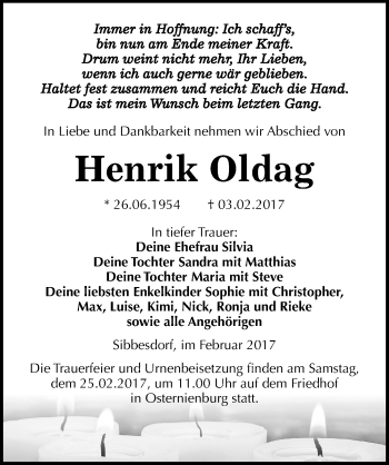 Traueranzeige von Henrik Oldag von Mitteldeutsche Zeitung Köthen