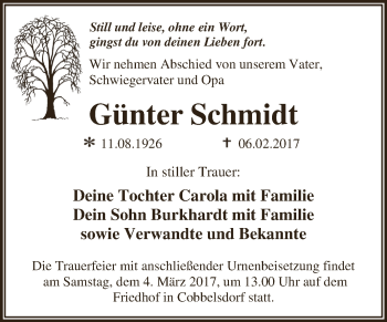 Traueranzeige von Günter Schmidt von Super Sonntag Wittenberg