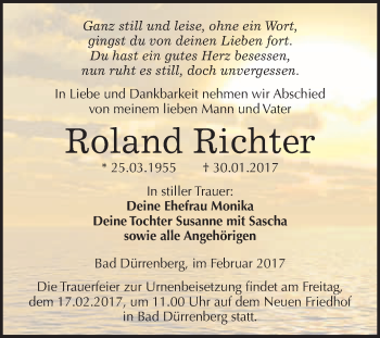 Traueranzeige von Roland Richter von Super Sonntag Halle