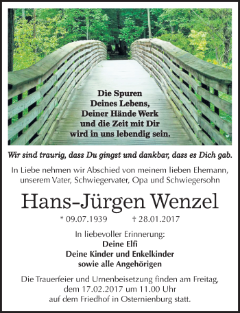 Traueranzeige von Hans-Jürgen Wenzel von Mitteldeutsche Zeitung Köthen