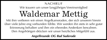 Traueranzeige von Waldemar Mettig von Mitteldeutsche Zeitung Quedlinburg