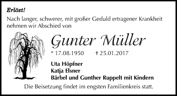 Traueranzeige von Gunter Müller von Mitteldeutsche Zeitung Halle/Saalkreis