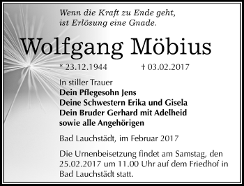Traueranzeige von Wolfgang Möbius von Mitteldeutsche Zeitung Merseburg/Querfurt