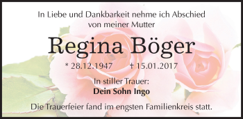 Traueranzeige von Regina Böger von Mitteldeutsche Zeitung Halle/Saalkreis