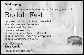 Traueranzeige von Rudolf Fast von Mitteldeutsche Zeitung Sangerhausen