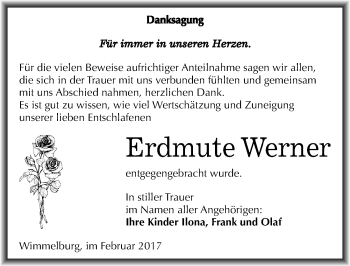 Traueranzeige von Erdmute Werner von Mitteldeutsche Zeitung Mansfelder Land