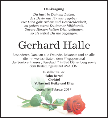 Traueranzeige von Gerhard Halle von Mitteldeutsche Zeitung Merseburg/Querfurt