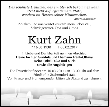 Traueranzeige von Kurt Zahn von Mitteldeutsche Zeitung Bitterfeld