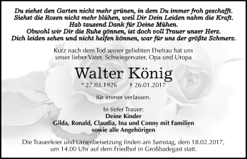 Traueranzeige von Walter König von Mitteldeutsche Zeitung Köthen