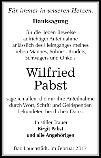 Traueranzeige von Wilfried Pabst von Mitteldeutsche Zeitung Merseburg/Querfurt