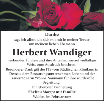 Traueranzeige von Herbert Wandiger von Mitteldeutsche Zeitung Bitterfeld