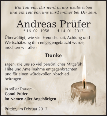 Traueranzeige von Andreas Prüfer von Mitteldeutsche Zeitung Weißenfels