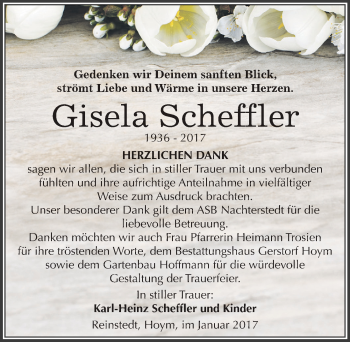 Traueranzeige von Gisela Scheffler von Mitteldeutsche Zeitung Quedlinburg