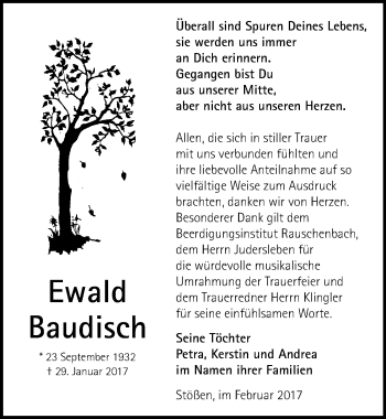 Traueranzeige von Ewald Baudisch von Mitteldeutsche Zeitung Weißenfels