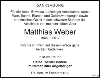 Traueranzeige von Matthias Weber von WVG - Wochenspiegel NMB / WSF / ZTZ