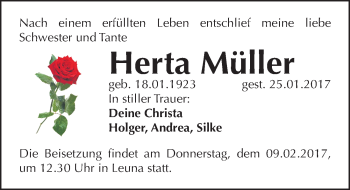 Traueranzeige von Herta Müller von Mitteldeutsche Zeitung Merseburg/Querfurt