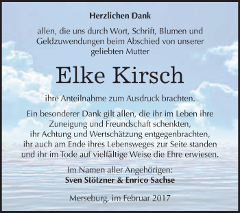 Traueranzeige von Elke Kirsch von Super Sonntag Halle