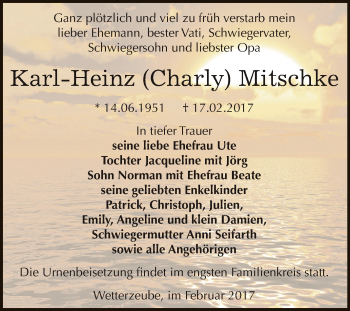 Traueranzeige von Karl-Heinz Mitschke von Super Sonntag Zeitz