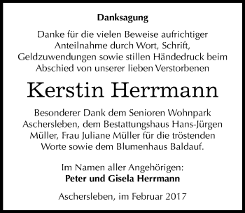 Traueranzeige von Kerstin Herrmann von Mitteldeutsche Zeitung Aschersleben