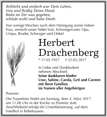 Traueranzeige von Herbert Drachenberg von Mitteldeutsche Zeitung Naumburg/Nebra