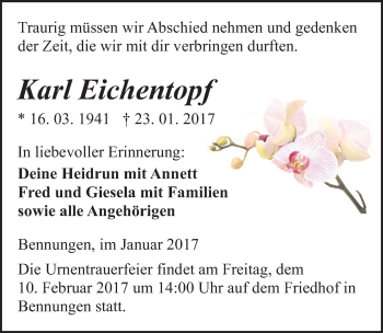 Traueranzeige von Karl Eichentopf von Mitteldeutsche Zeitung Sangerhausen