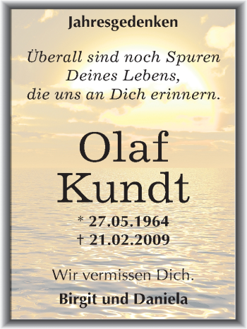 Traueranzeige von Olaf Kundt von Mitteldeutsche Zeitung Merseburg/Querfurt