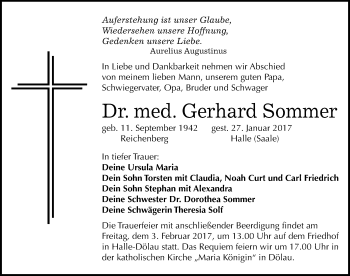 Traueranzeige von Gerhard Sommer von Mitteldeutsche Zeitung Halle/Saalkreis