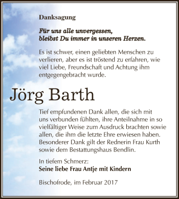 Traueranzeige von Jörg Barth von Super Sonntag SGH Mansf. Land