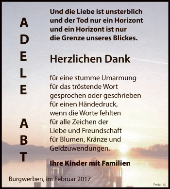 Traueranzeige von Adele Abt von WVG - Wochenspiegel NMB / WSF / ZTZ