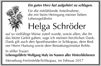 Traueranzeige von Helga Schröder von Mitteldeutsche Zeitung Merseburg/Querfurt
