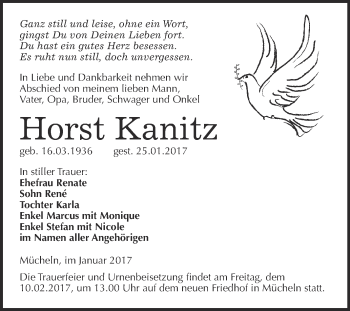 Traueranzeige von Horst Kanitz von Super Sonntag Halle