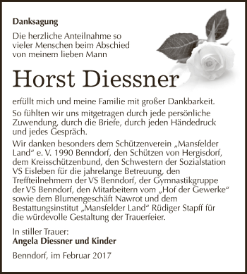 Traueranzeige von Horst Diessner von Super Sonntag SGH Mansf. Land