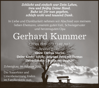 Traueranzeige von Gerhard Kummer von WVG - Wochenspiegel Dessau / Köthen