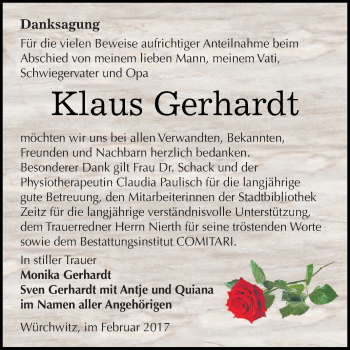 Traueranzeige von Klaus Gerhardt von Super Sonntag Zeitz