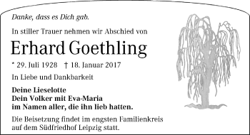 Traueranzeige von Erhard Goethling von Mitteldeutsche Zeitung Bitterfeld