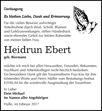 Traueranzeige von Heidrun Ebert von Mitteldeutsche Zeitung Halle/Saalkreis