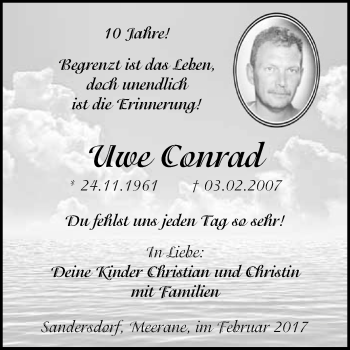Traueranzeige von Uwe Conrad von WVG - Wochenspiegel Bitterfeld