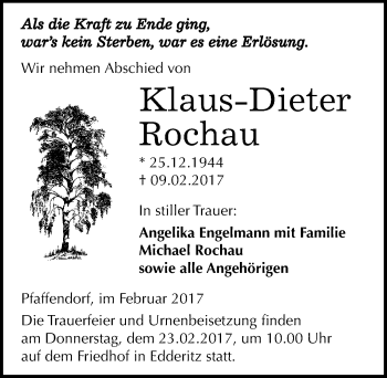 Traueranzeige von Klaus-Dieter Rochau von Mitteldeutsche Zeitung Köthen