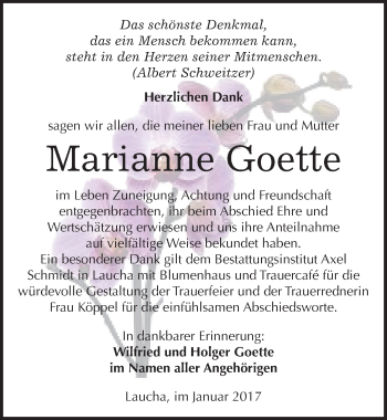 Traueranzeige von Marianne Goette von Mitteldeutsche Zeitung Naumburg/Nebra