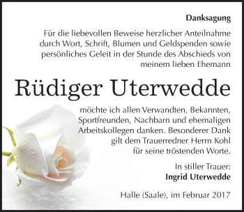 Traueranzeige von Rüdiger Uterwedde von Mitteldeutsche Zeitung Halle/Saalkreis