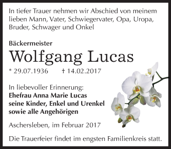Traueranzeige von Wolfgang Lucas von Mitteldeutsche Zeitung Aschersleben