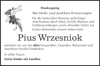 Traueranzeige von Pius Wrzesniok von WVG - Wochenspiegel Bitterfeld