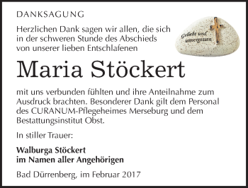 Traueranzeige von Maria Stöckert von Mitteldeutsche Zeitung Merseburg/Querfurt