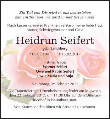 Traueranzeige von Heidrun Seifert von Mitteldeutsche Zeitung Naumburg/Nebra